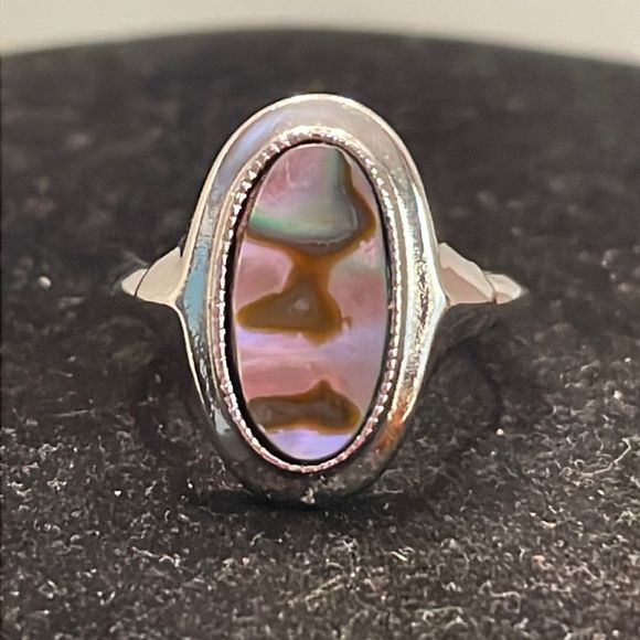 Vintage size 4 Art Deco Avon silver tone and smooth Abalone ring - Picture 1 of 8
